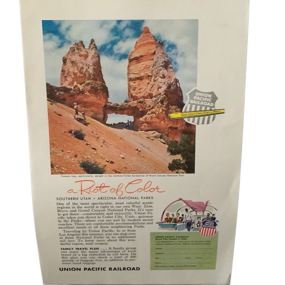 Vintage 1955 Union Pacific Southern Utah Arizona Ad Advertisment